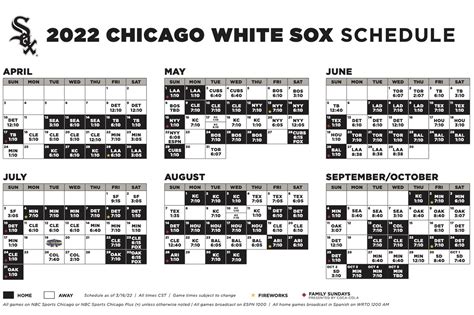 White Sox 2022 Printable Schedule